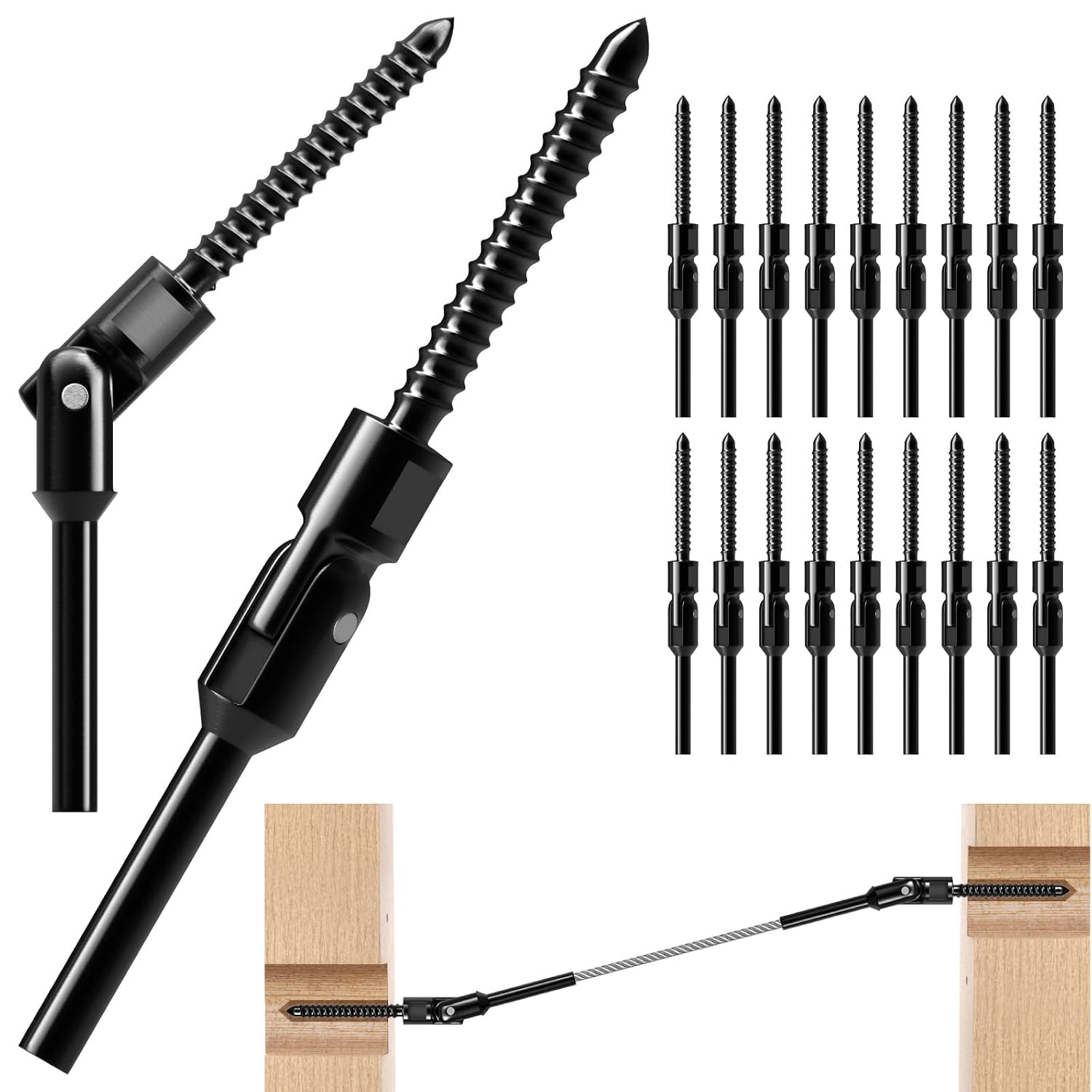 Black Cable Railing Hardware, 180° Angle Swage Lag Screws, 20 Pack