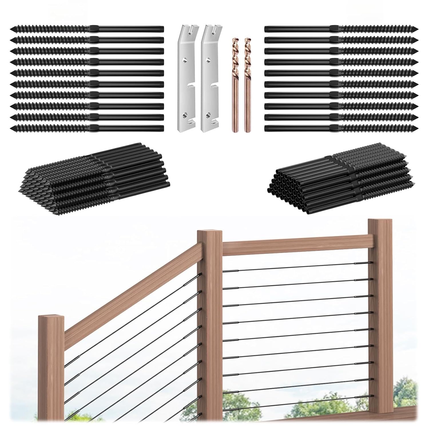 100Pack Black Cable Railing Kits Swage Lag Screws for Wood Posts