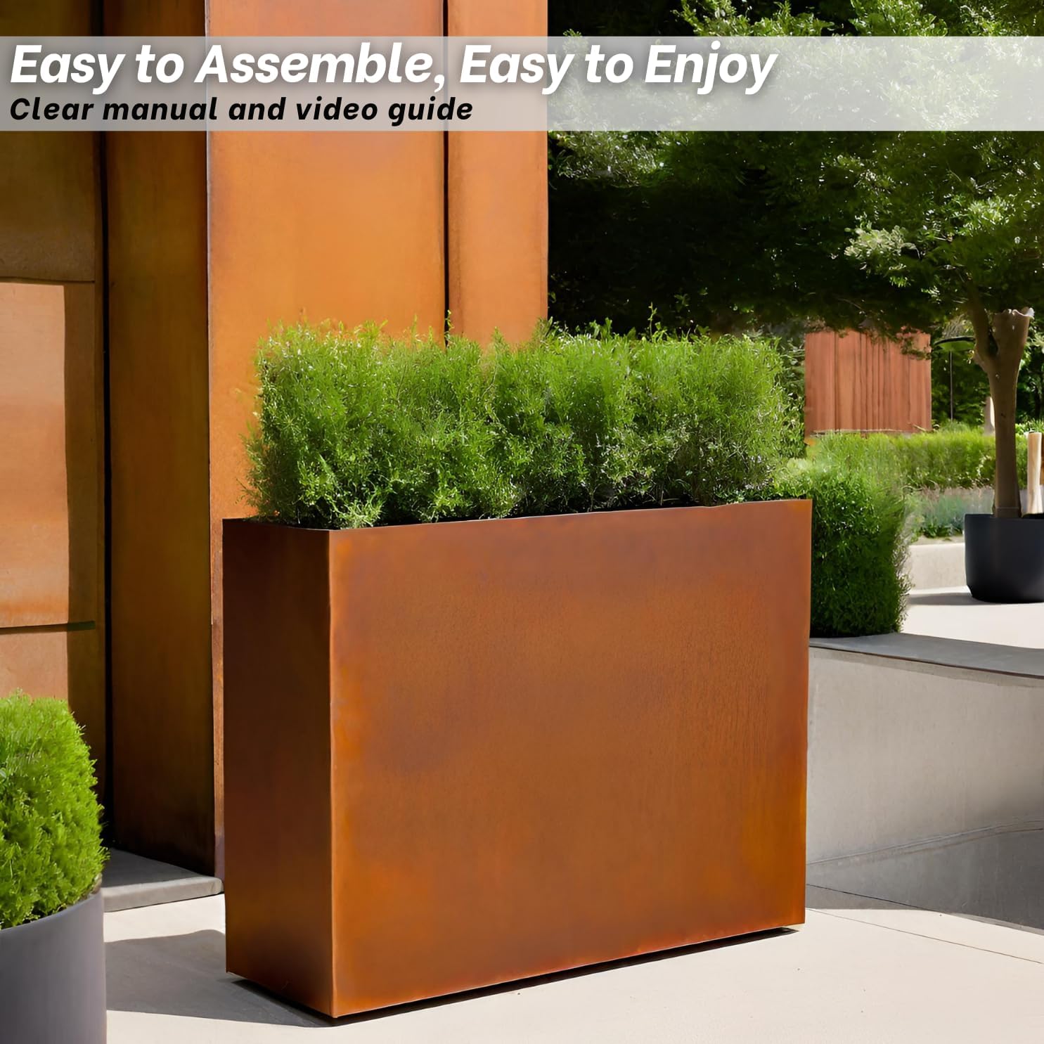 Corten Steel Planter Large Rectangle for Outdoor, Metal Planter Box -30”x38”x10”
