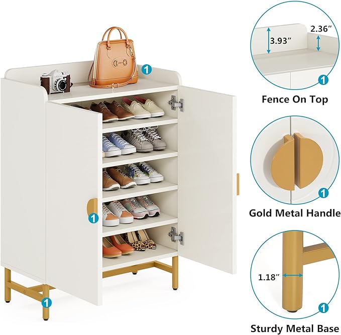 Shoe Cabinet with 5-Tier Shoe Storage Shelves and Open Shelf