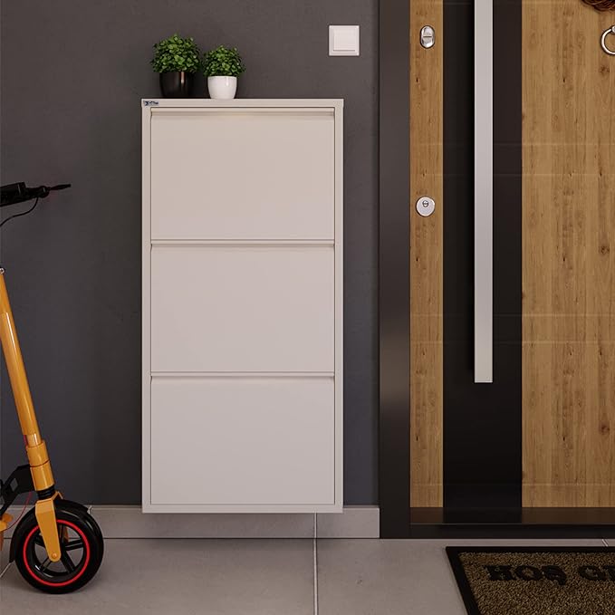 3 Tier Metal Shoe Cabinet with Cover, Durable Shoe Storage Organizer