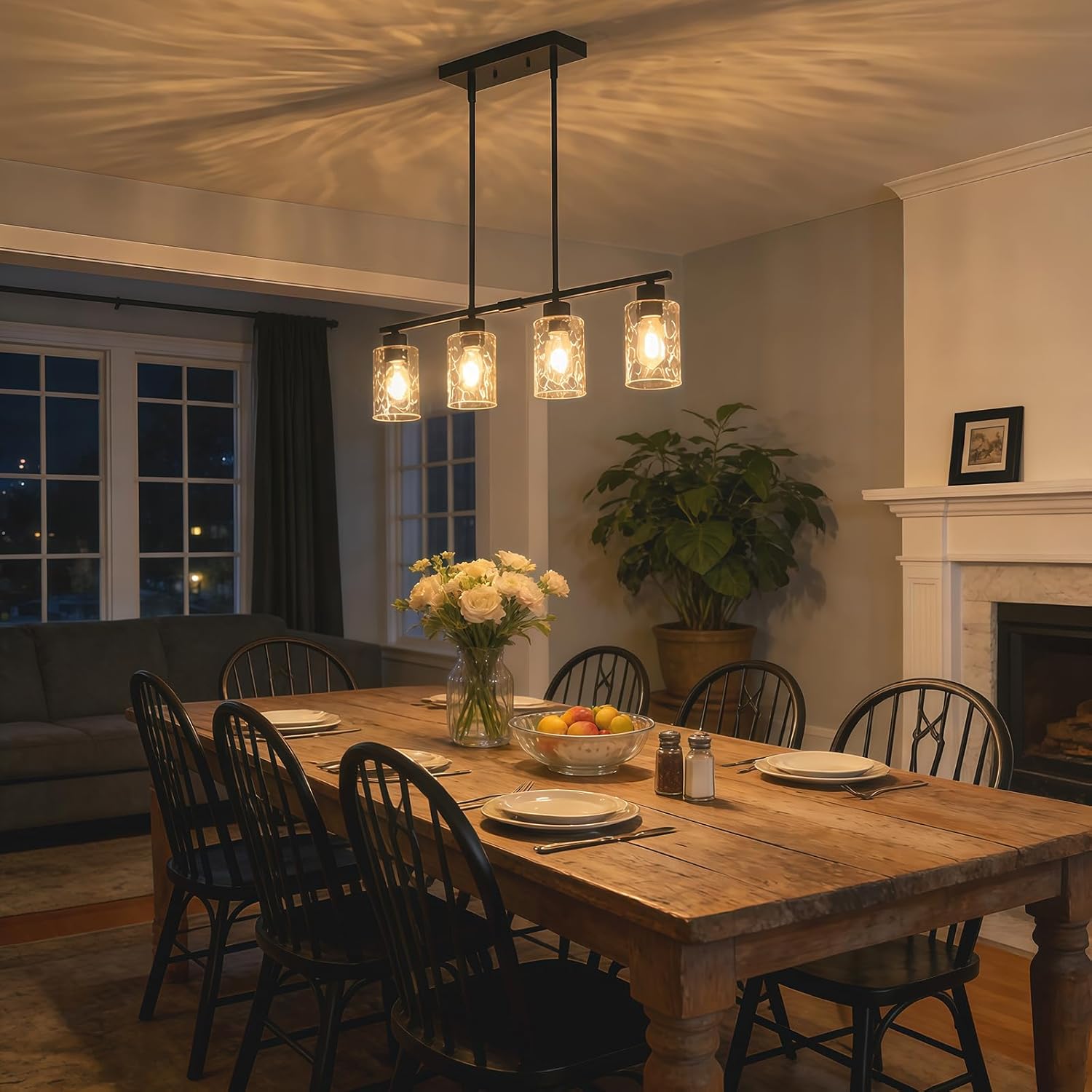 Hammered Glass Dining Room Light Fixture Chandelier Over Table