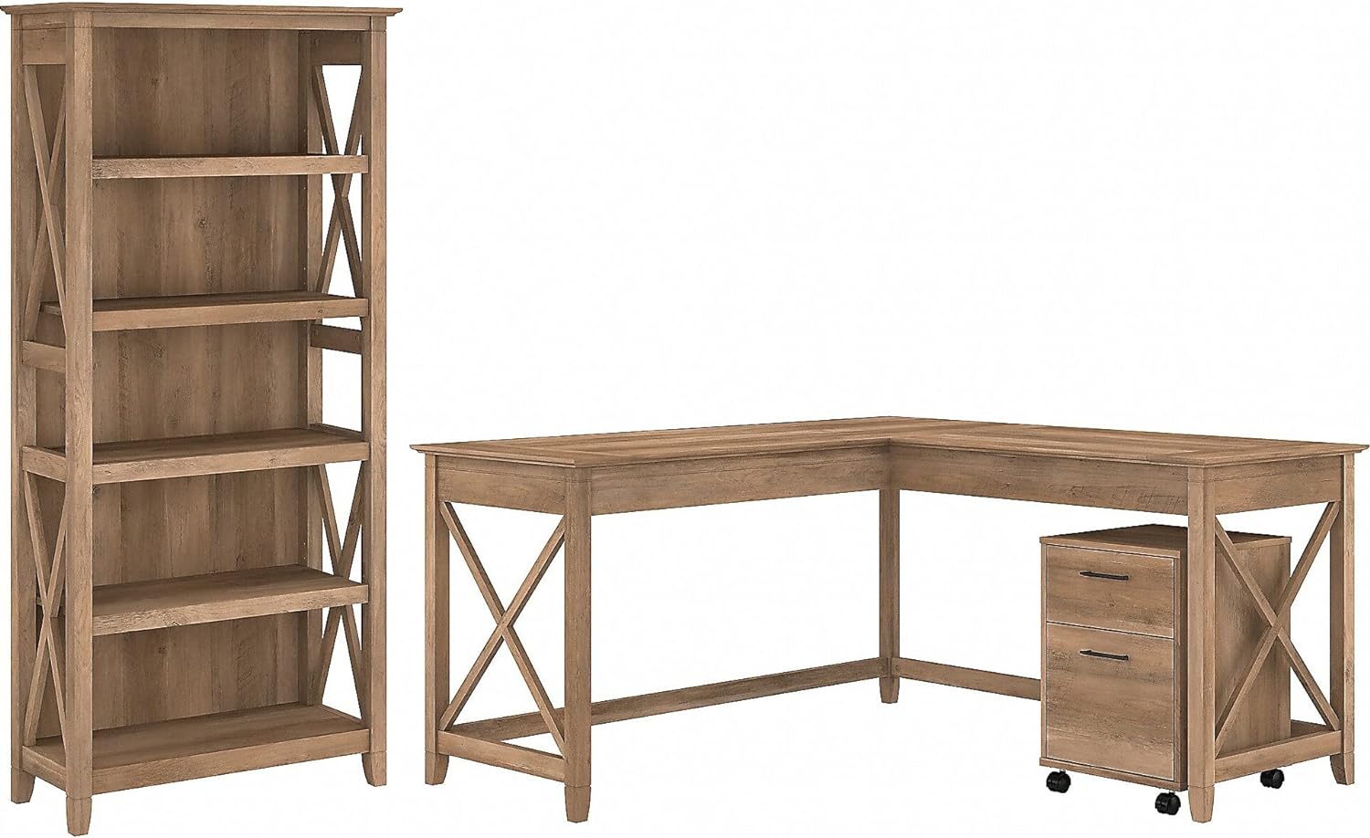 L Shaped Desk with 2 Drawer Mobile File Cabinet and 5 Shelf Bookcase