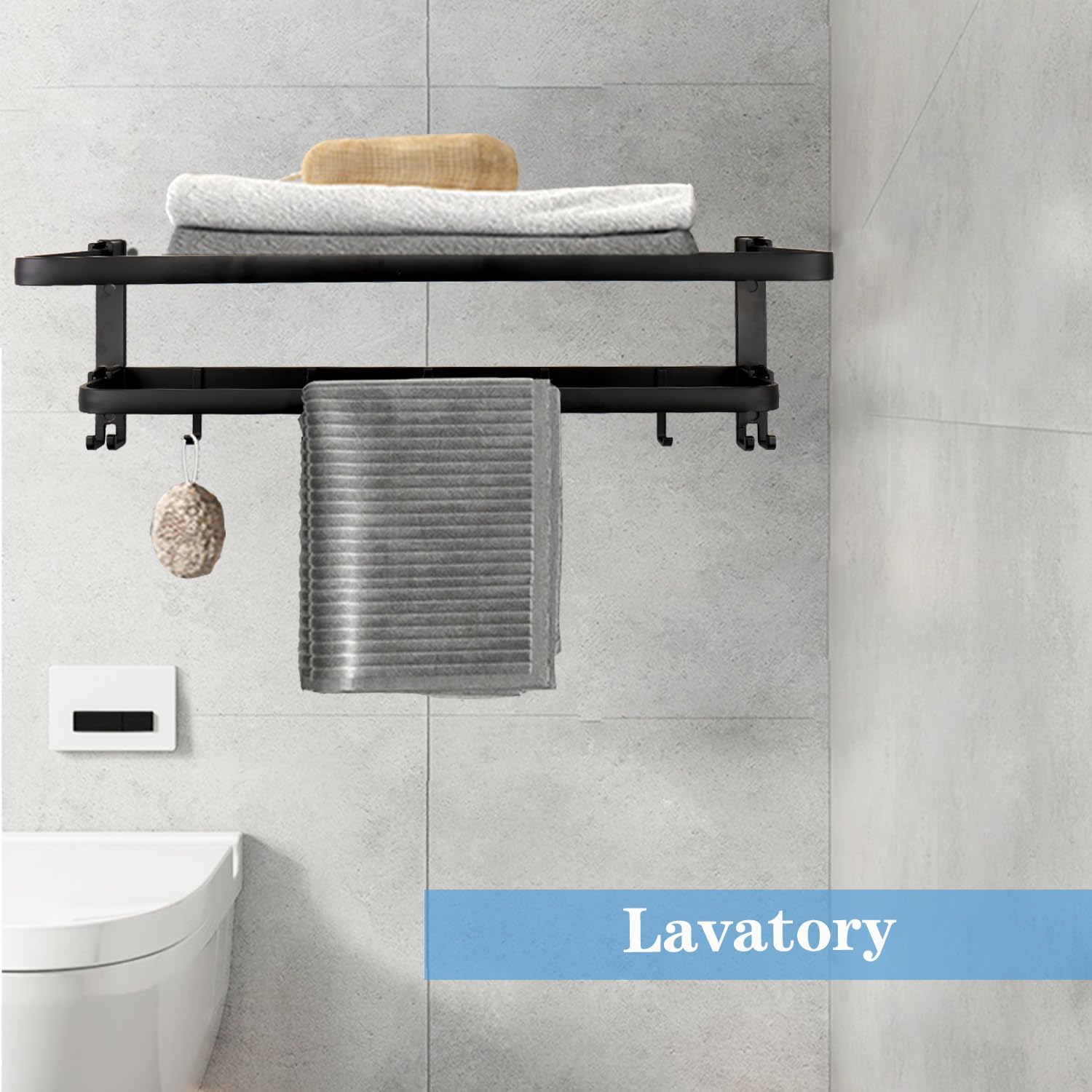 Towel Racks for Bathroom, Foldable Towel Shelf with Towel Bar & 7 Towel Hooks, Rustproof Double Bath Towel Holder Wall Mounted Towel Storage Hanger