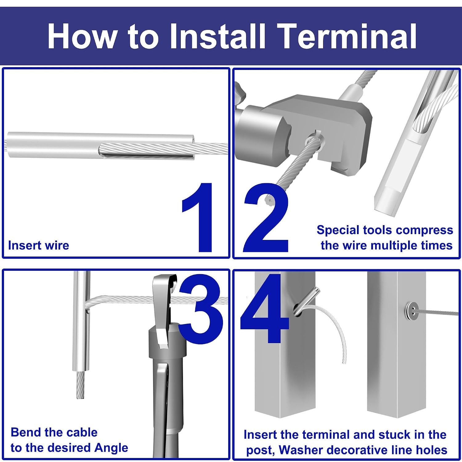 30 Pcs 1/8" Invisible Cable Railing Hardware Kit Terminal Toggle Anchor Angle