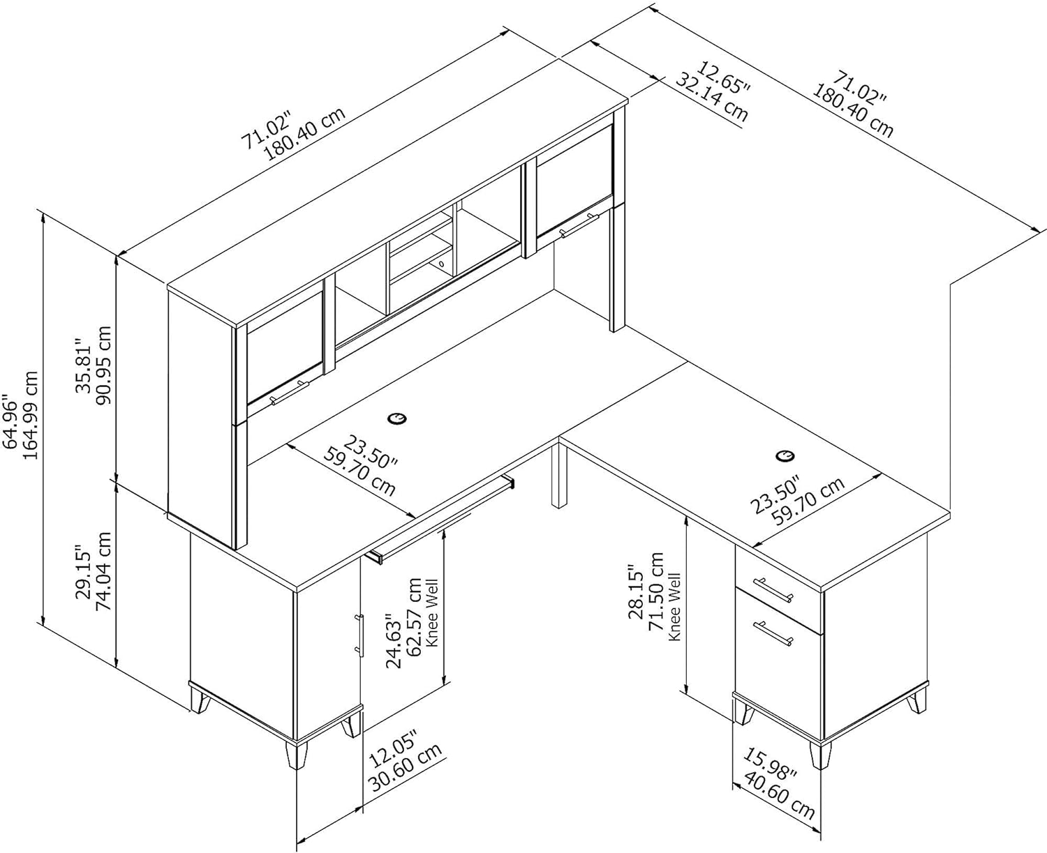71.02"D x 71.02"W x 64.96"H L Shaped Desk with Hutch