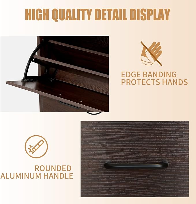 Shoe Cabinet with 3 Flip Drawers, Walnut Brown Freestanding Storage Racks