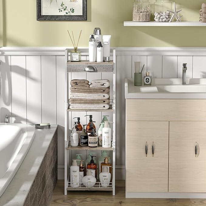 4-Tier Elegant Ladder Shelf, Bathroom Storage Shelf, Ladder Bookshelf with Drawer