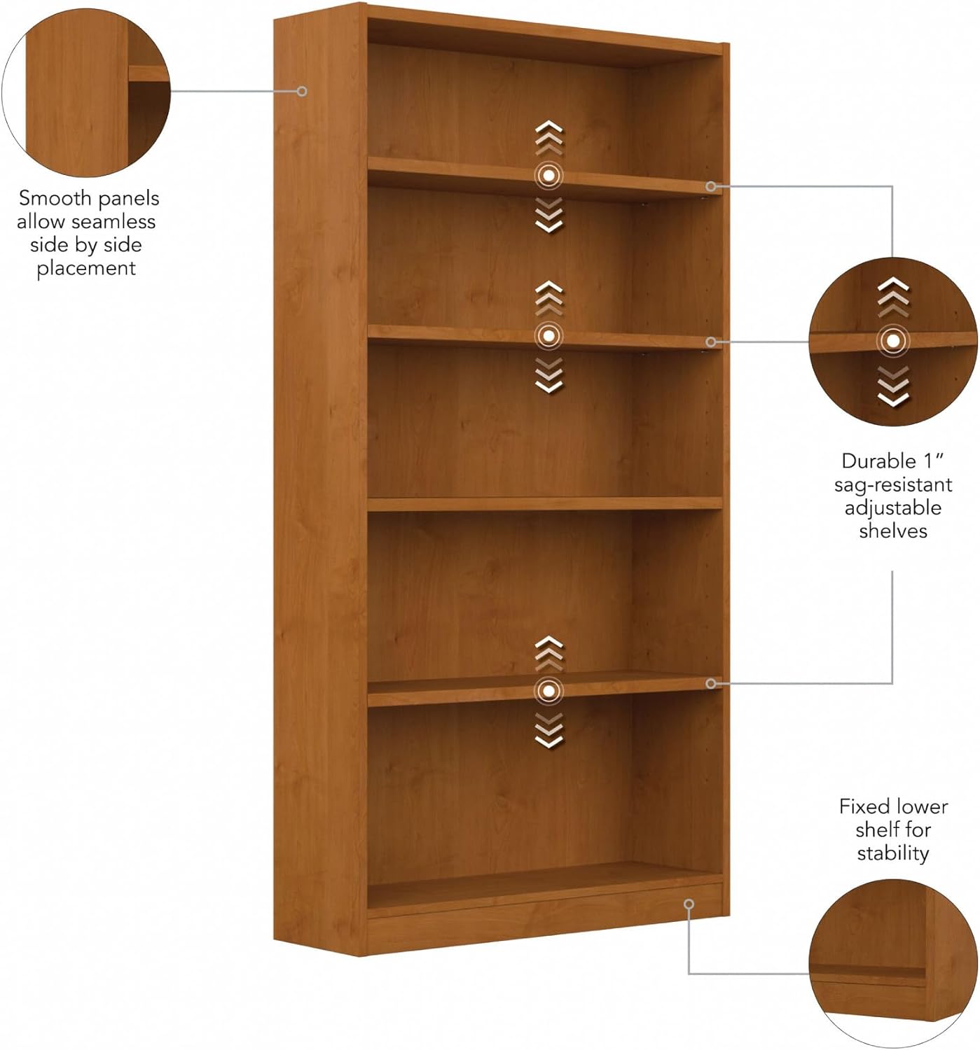 Tall 5 Shelf Bookcase in Natural Cherry