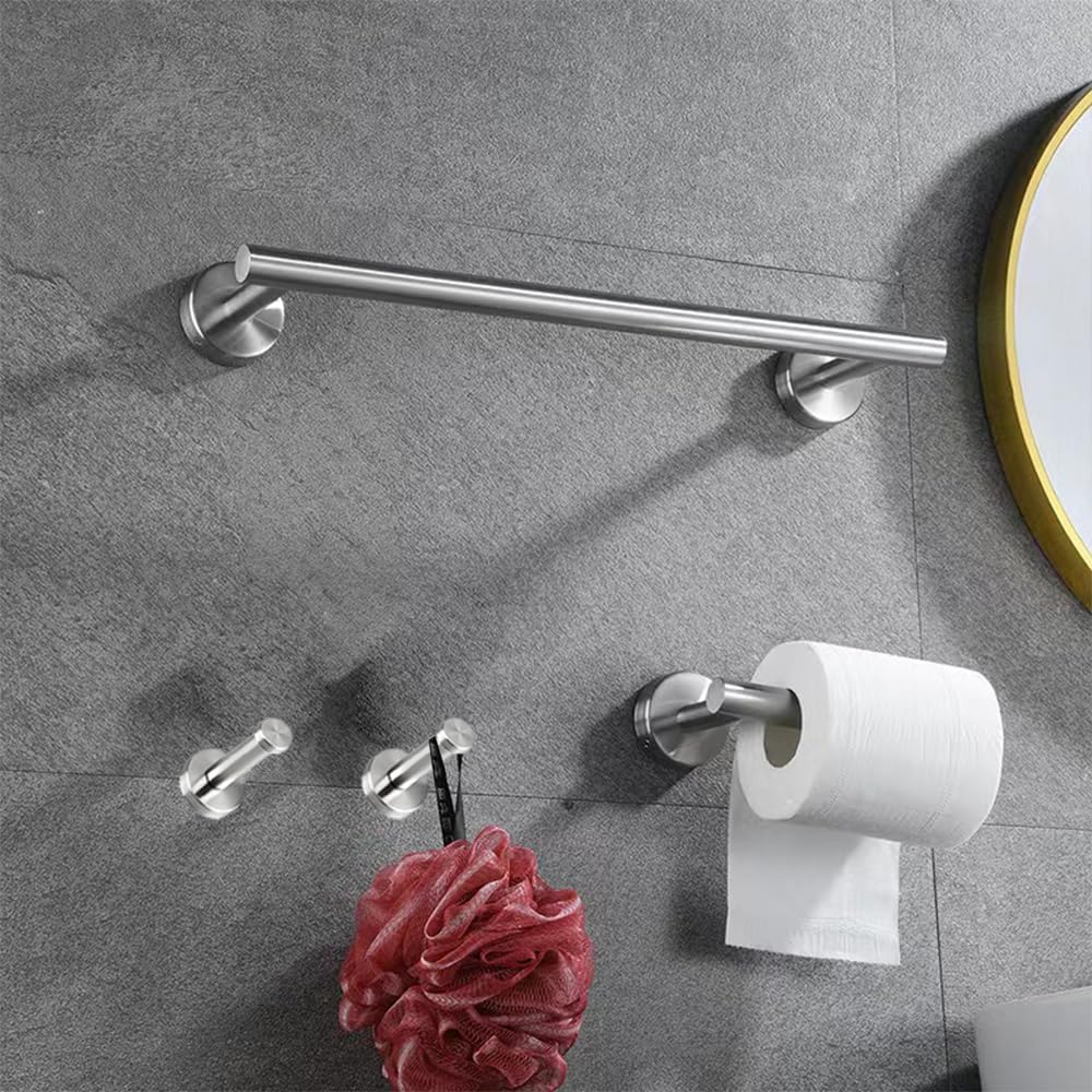6 Pieces Bathroom Hardware Set 304 Stainless Steel-Towel Rack Set Include Hand Towel Bar+Toilet Paper Holder+4 Robe Towel Hooks Bathroom Accessory Towel Bar Set (Brushed, 24IN)
