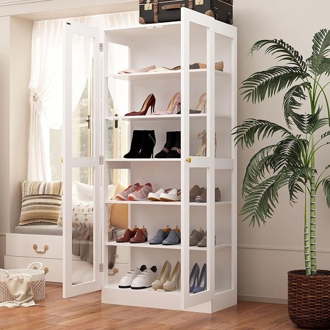 Glass Cabinet Display Cabinet with 6-Tier Shelves