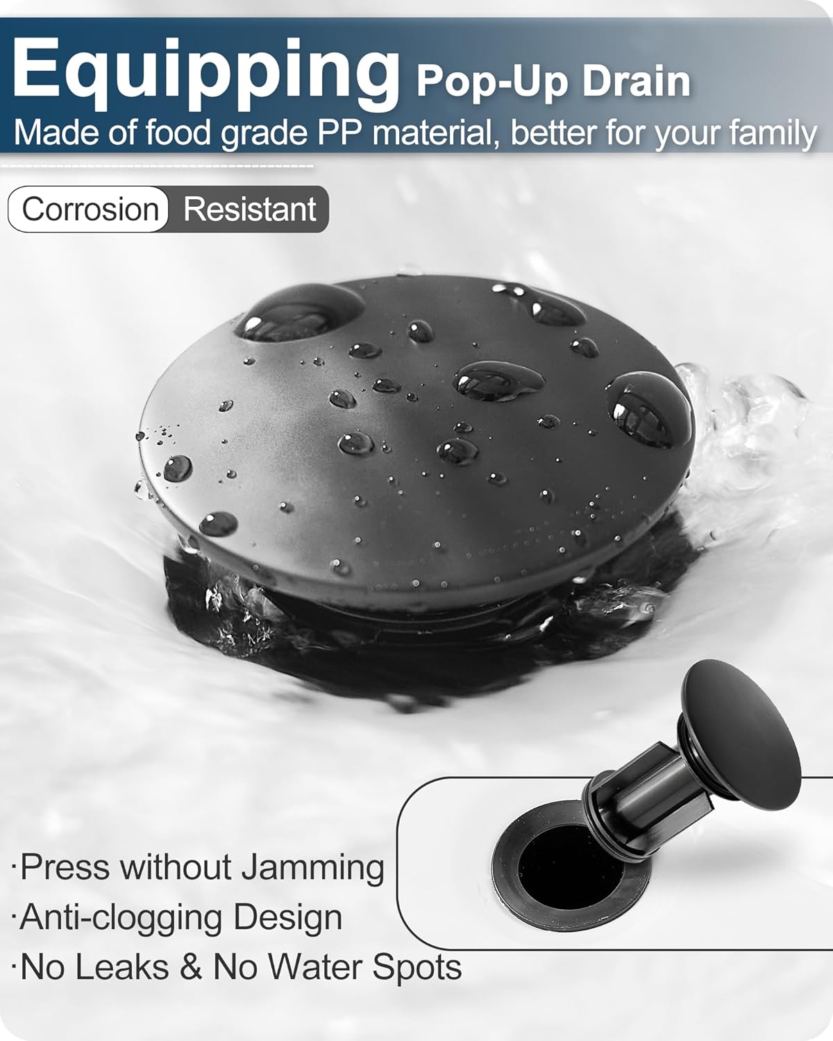 Brass Black and Gold Bathroom Faucet Waterfall, 1 Handle Bathroom Faucets for Sink 1 Hole or 3 Hole (4 Inch) with Drain Supply Hose & Deck Plate