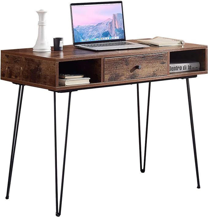 Brown Computer Desk with Drawer Study Writing/Makeup Table