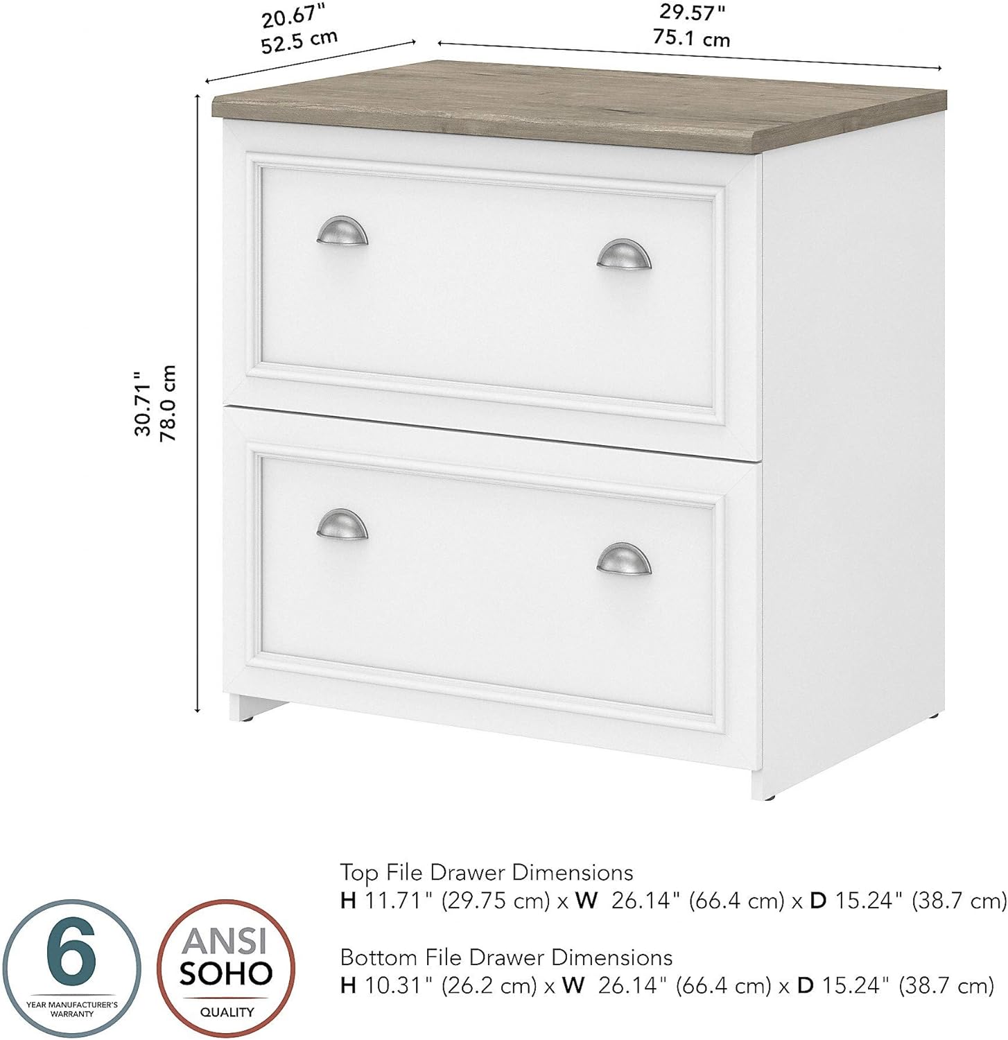 2-Drawer Lateral File Cabinet White 29.57-Inch