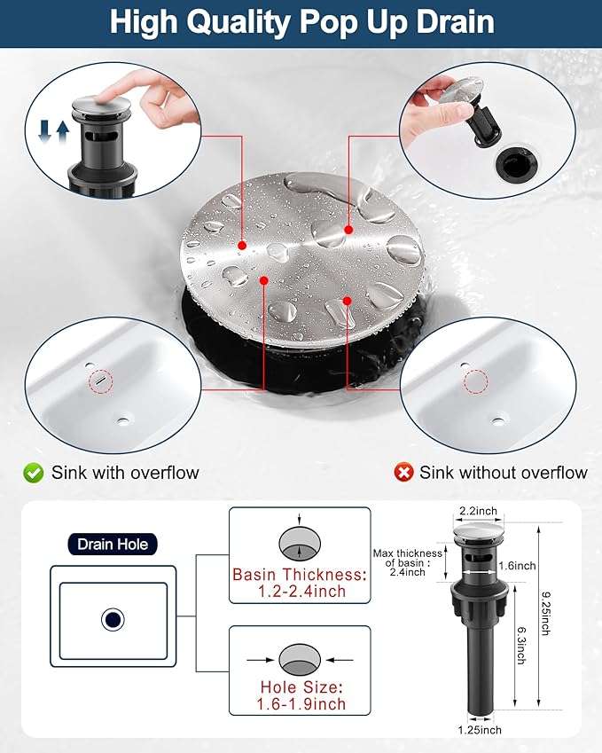 Waterfall Bathroom Sink Faucet, Brass Brushed Nickel Bathroom Faucet One Handle, 4 Inch Bathroom Faucets Single Hole with Pop-Up Drain Hoses & Deck Plate for Vanity Lavatory RV