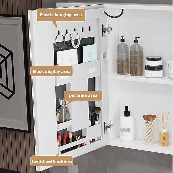 Bathroom Mirror Cabinet with Light White Wall-Mounted Mirror Cabinet