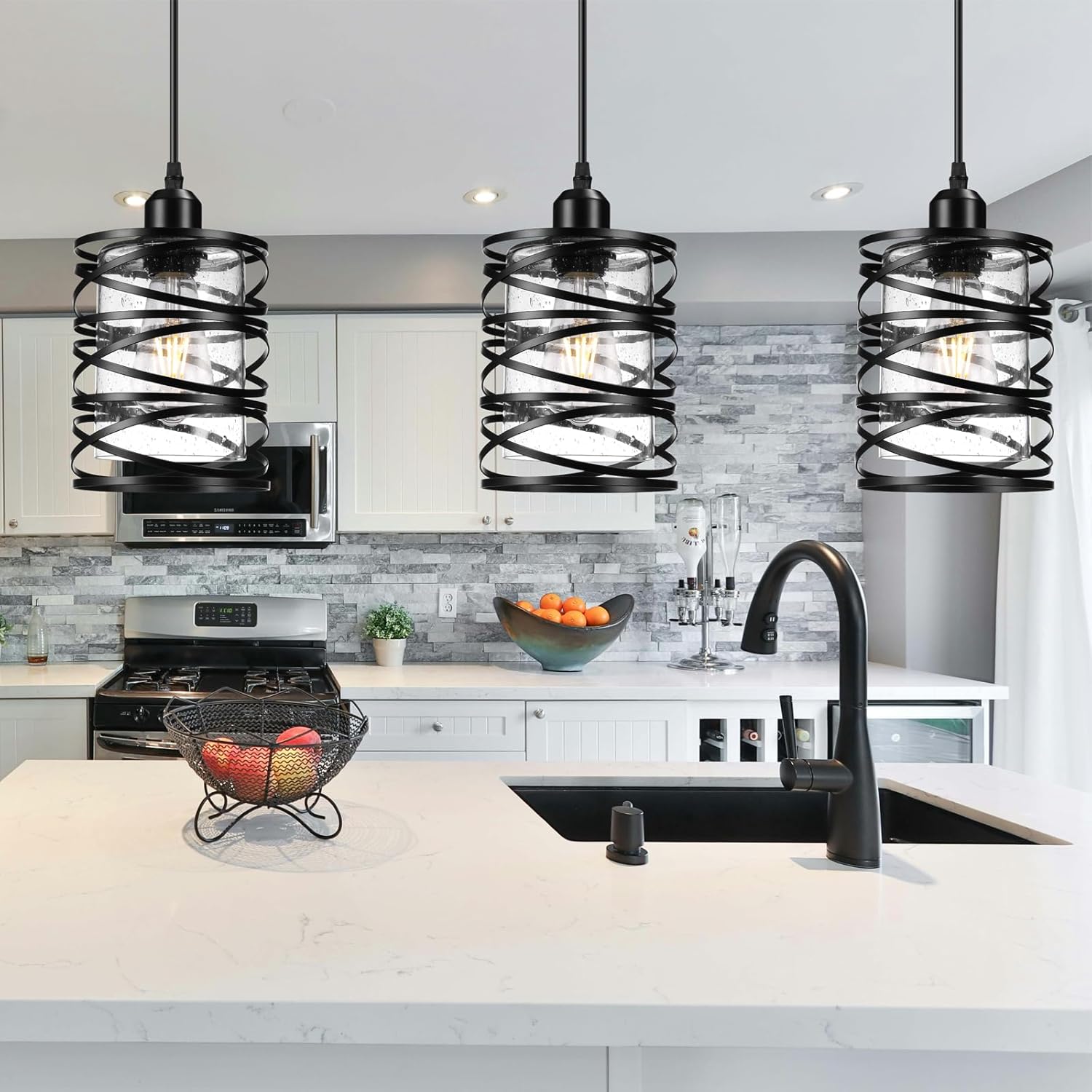 3 PACK Black Pendant Lights Kitchen Island