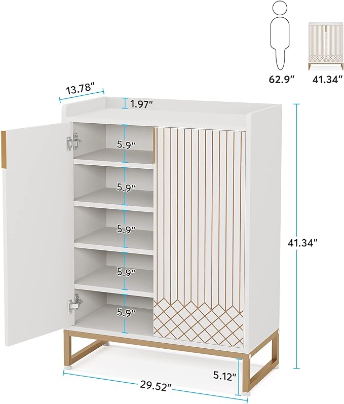 25 Pair Shoe Cabinets with Doors, 5-Tier Modern Shoe Rack Organizer