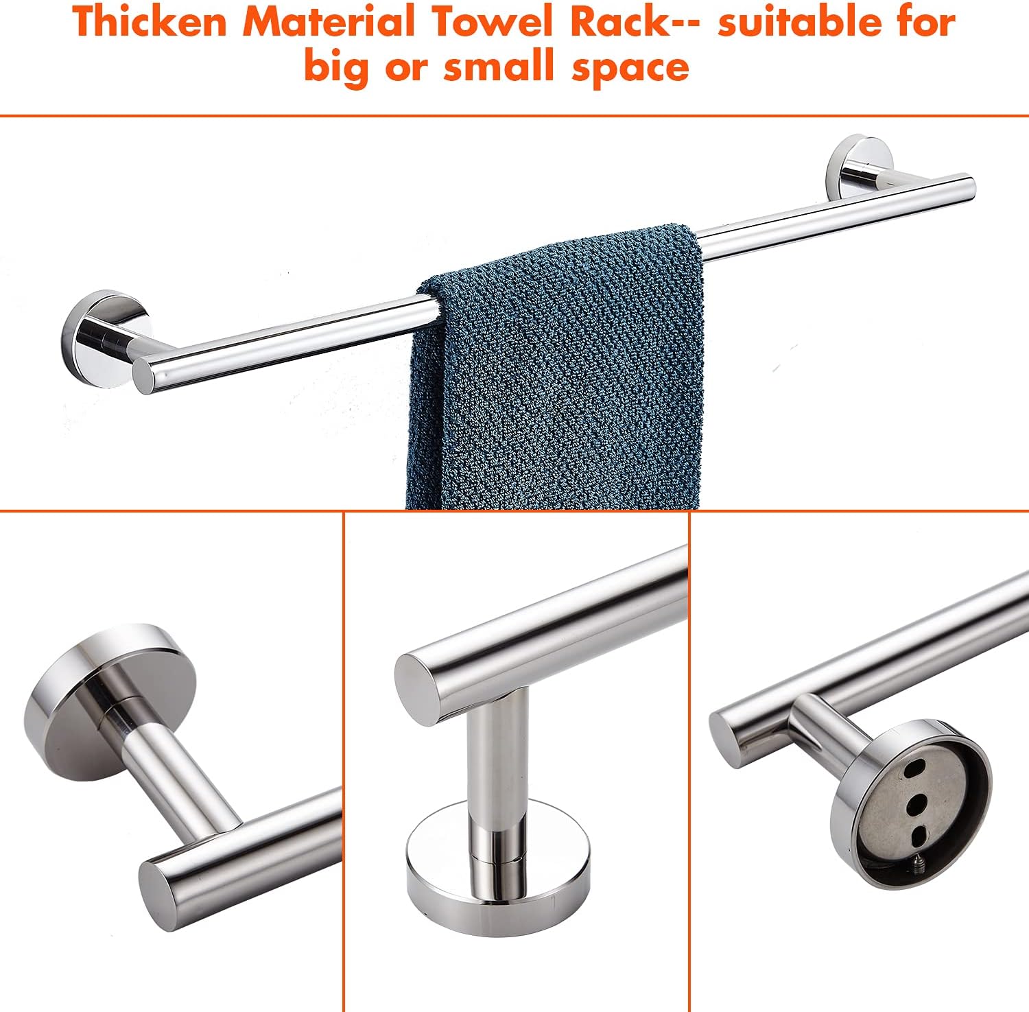 6 Pieces Bathroom Hardware Set 304 Stainless Steel-Towel Rack Set Include Hand Towel Bar+Toilet Paper Holder+4 Robe Towel Hooks Bathroom Accessory Towel Bar Set (16IN, Chrome)