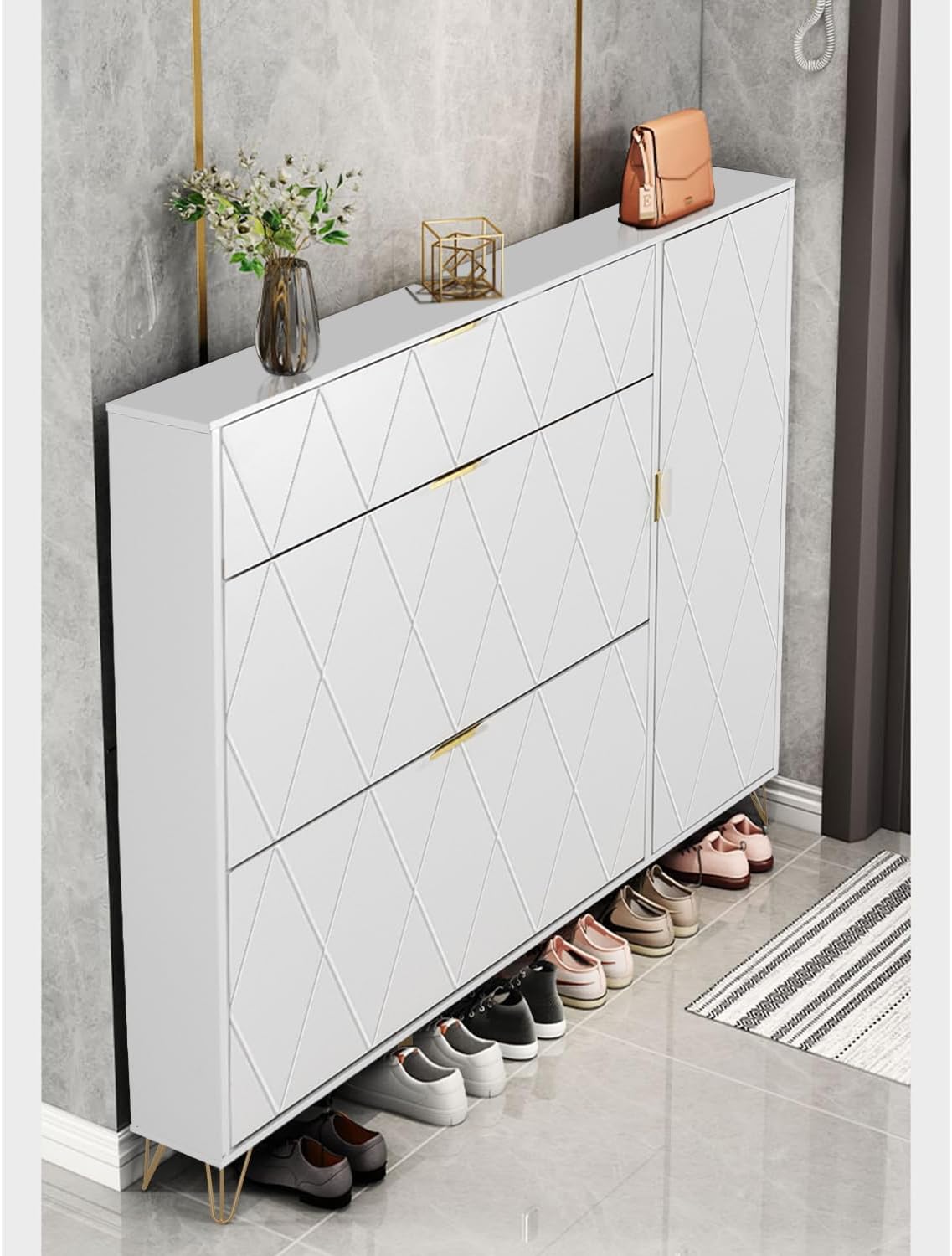 Shoes Storage Cabinet with 3 Flip Drawers and Storage Shelves
