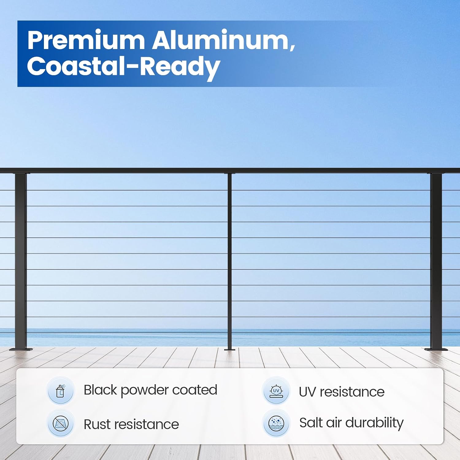  2Pack Black Aluminum Intermediate Cable Railing Post Level drilled 36" x3/4" Surface Mount Cable Railing System Kit