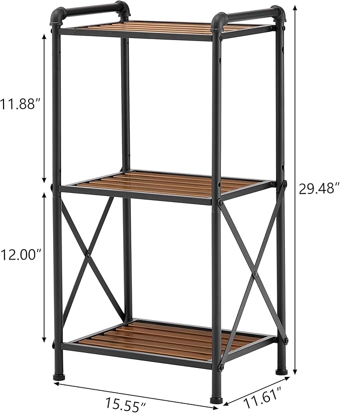 3 Tier Storage Rack Bathroom Shelving Unit, Free Standing Small Shelf Stand with X-Shaped Frame