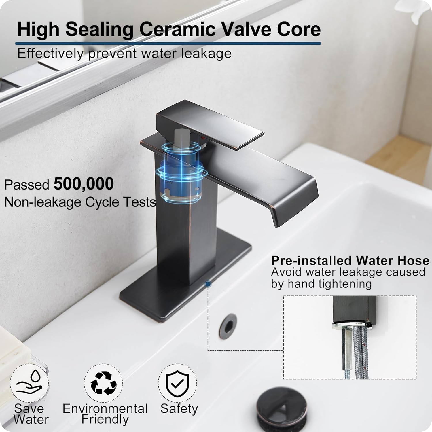 Oil Rubbed Bronze Bathroom Faucet Waterfall Faucet, Brass Single Handle Bathroom Sink Faucet 1 Hole or 3 Holes, 4 Inch Bathroom Faucets with Deck Plate & Pop-Up Drain for Farmhouse Quick Install