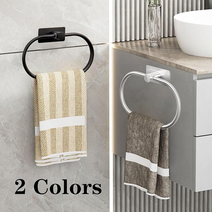 Oval Towel Ring, Strong Self Adhesive Hand Towel Holder, Thicken SUS304 Stainless Steel Stick Hand Towel Rack, No Drilling Wall Modern Hand Towel Hanger for Bathroom Kitchen(Brushed Nickel)