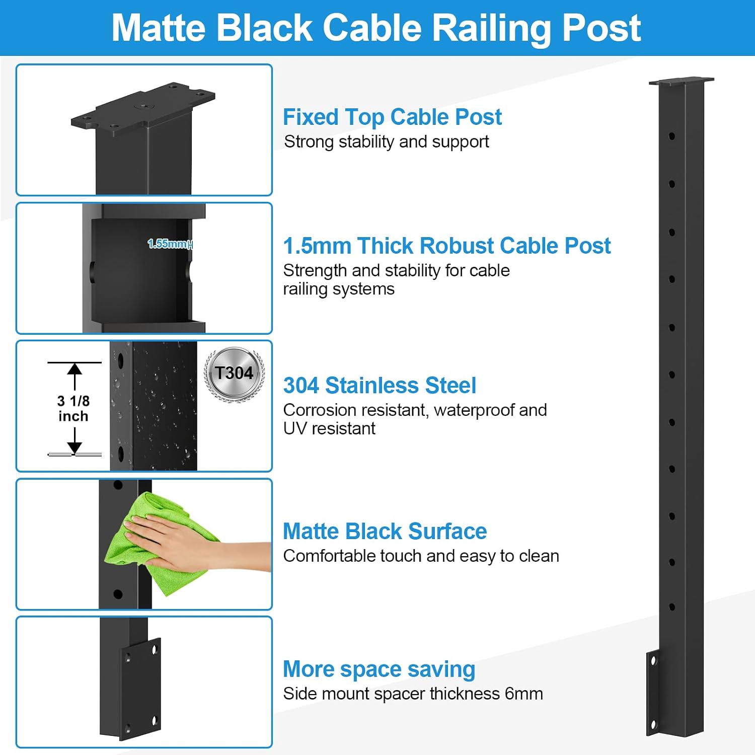 12FT-20FT 36" Black Side Mount Cable Railing Kits, Swageless
