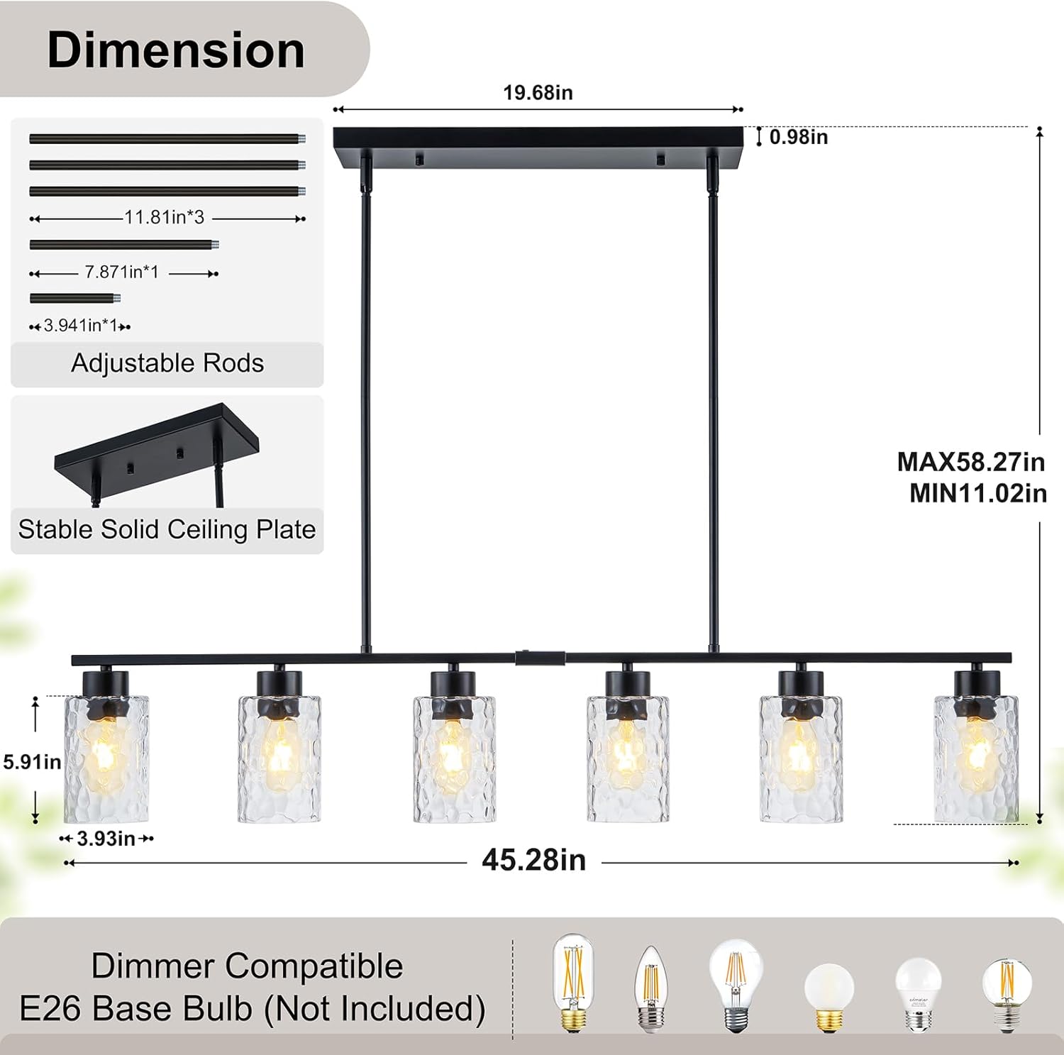 45" Wide Dining Room Light Fixture Chandelier Over Table