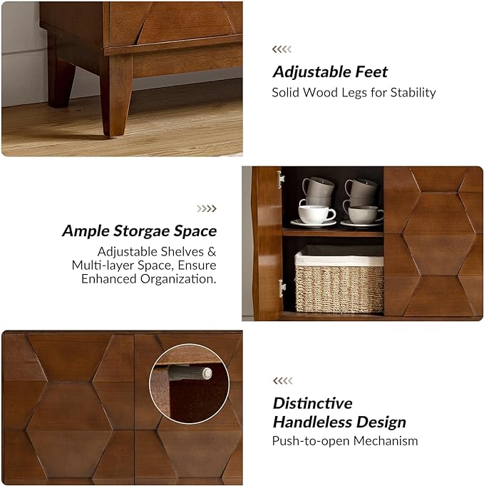 Modern Sideboard Buffet Cabinet with Solid Wood Legs