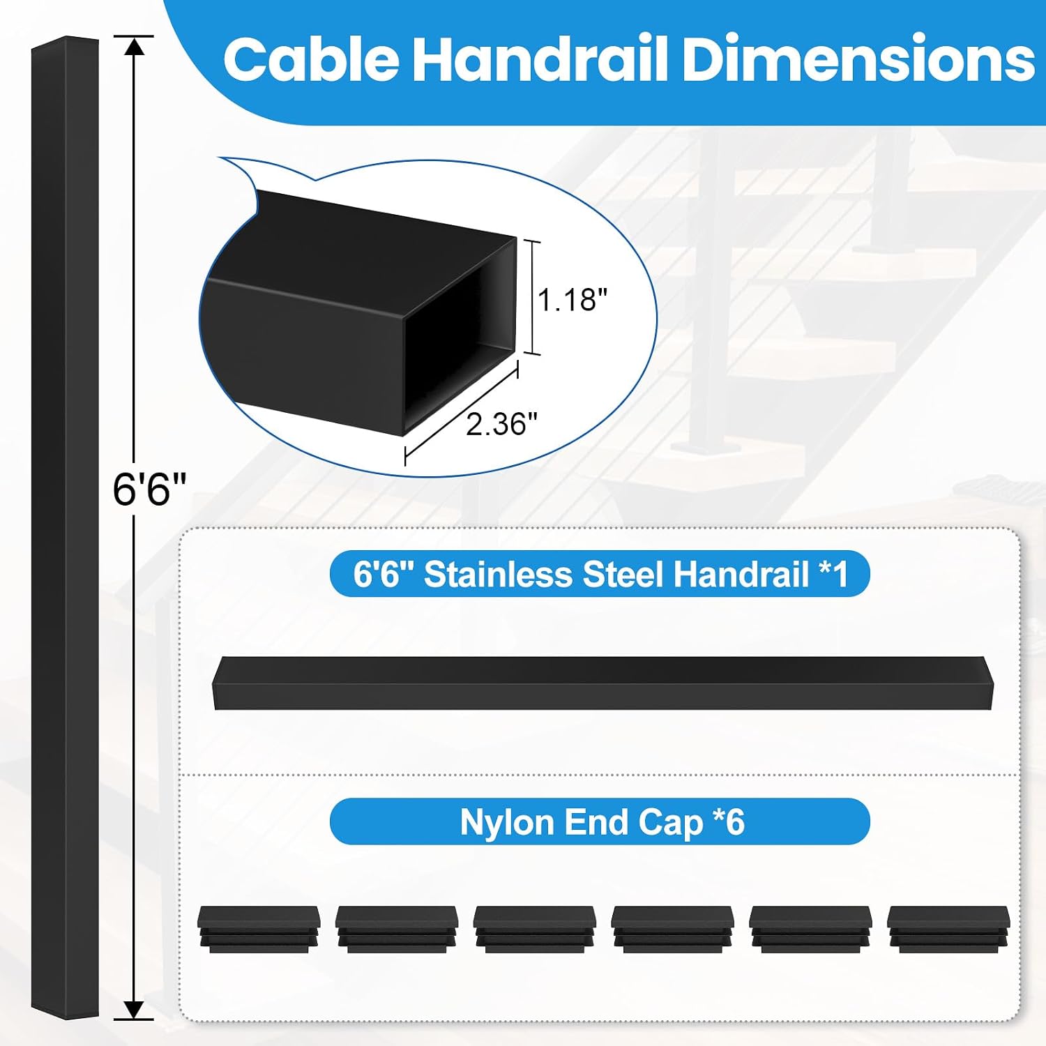 36" Complete Set Stair Cable Railing Post Kits, Wire Railing System