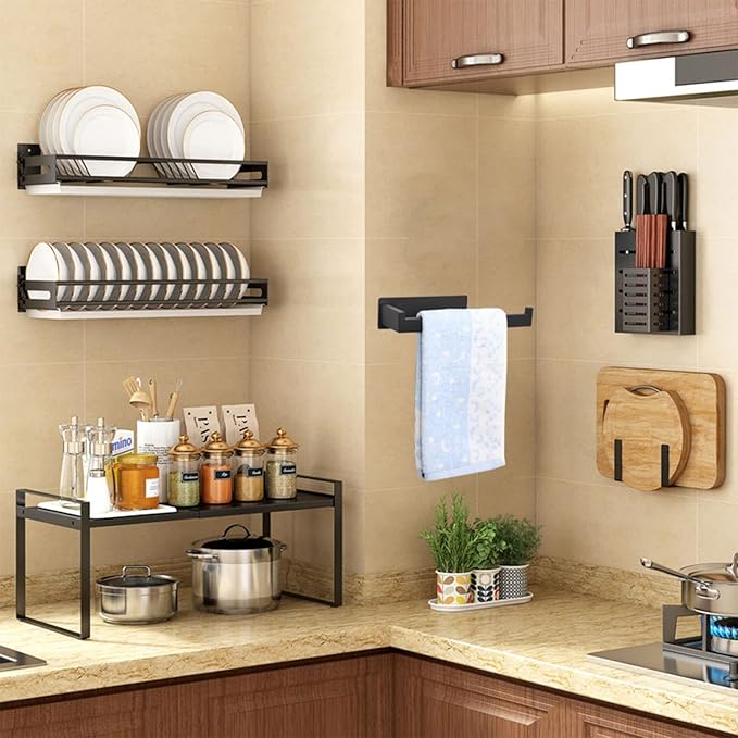 Hand Towel Holder, Strong Self Adhesive Hand Towel Ring, Thicken SUS304 Stainless Steel Hand Towel Bar/Rack, No Drilling Modern Hand Towel Hanger (Matte Black, 9 in)