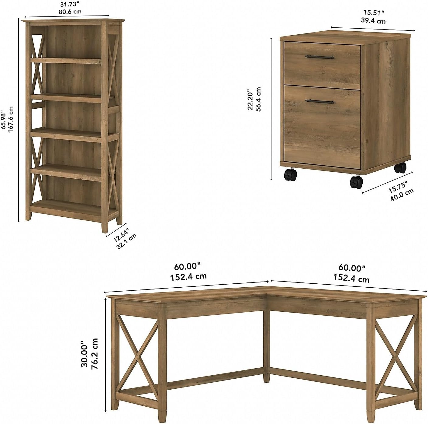L Shaped Desk with 2 Drawer Mobile File Cabinet and 5 Shelf Bookcase