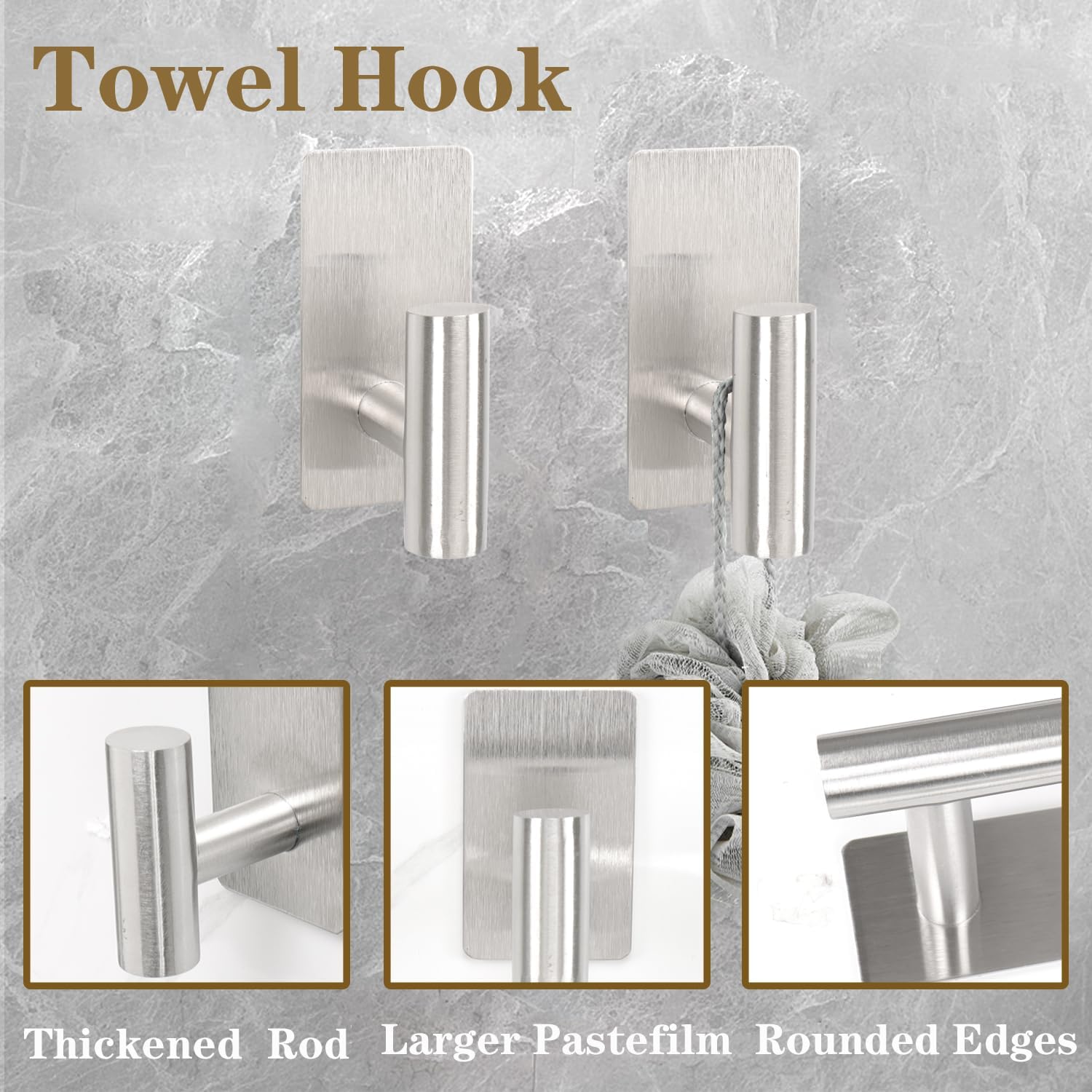 5 PCS Self Adhesive Bathroom Hardware Set, Stainless Steel Towel Rack Set Include Adjustable 24In Bath Towel Bar+Toilet Paper Holder+3 Towel/Robe Hooks Bathroom Accessory Kit(Brushed Nickel)