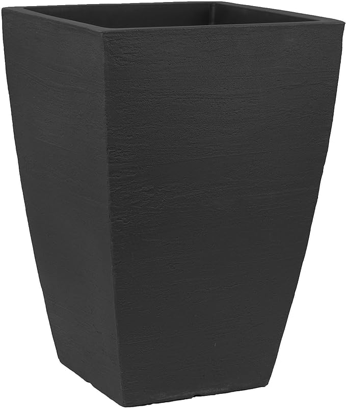 Modern Square Garden Planter, 19-Inches Tall, Black