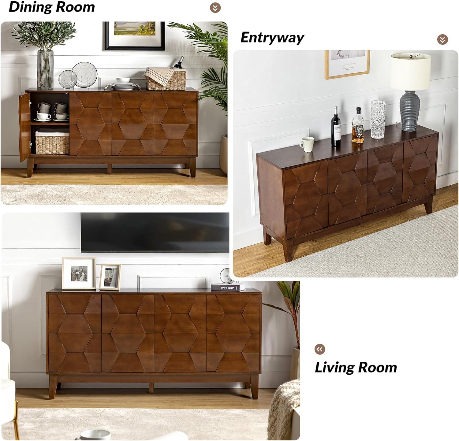 Modern Sideboard Buffet Cabinet with Solid Wood Legs