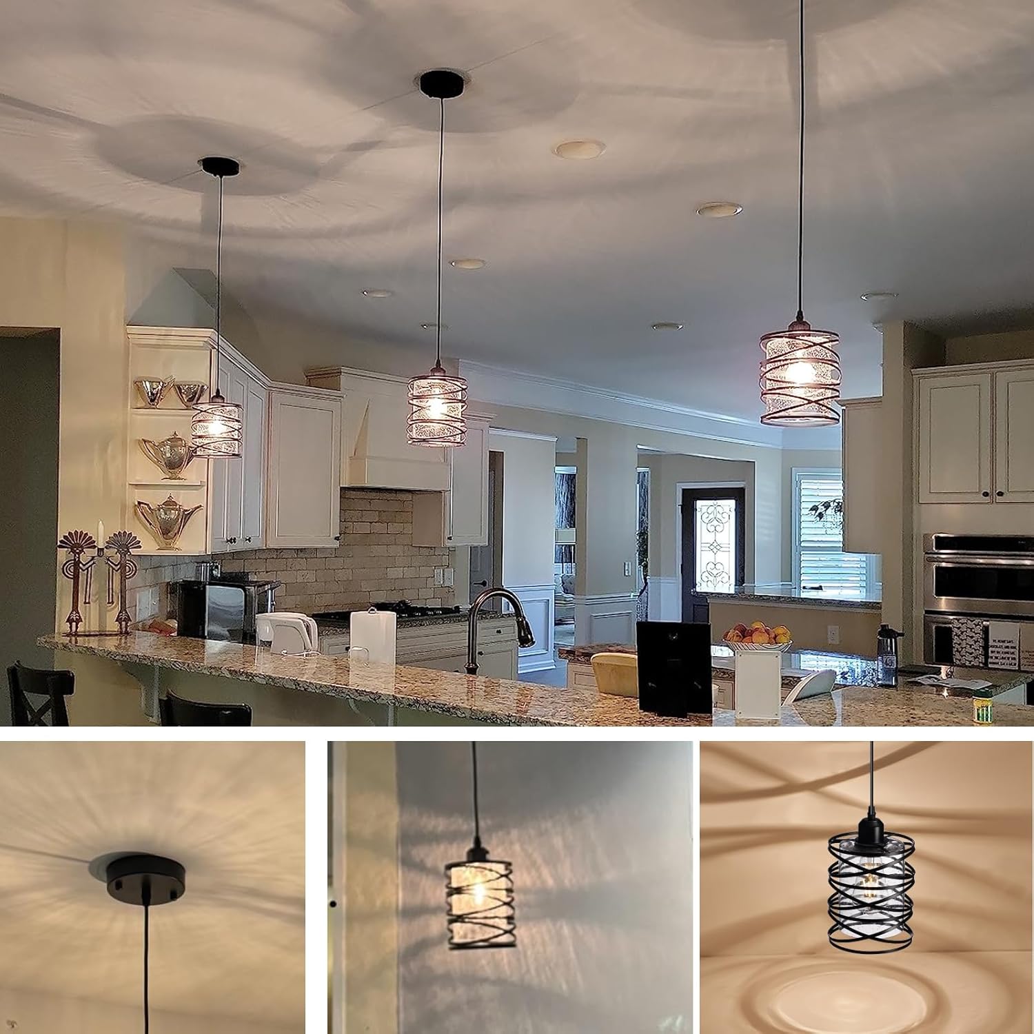 3 PACK Black Pendant Lights Kitchen Island