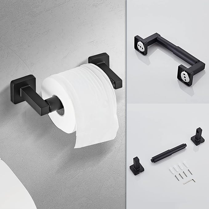 Matte Black Bathroom Hardware Set 4 Pieces,Towel Bar Set Stainless Steel Wall Mounted, Includes 16In Hand Towel Bar