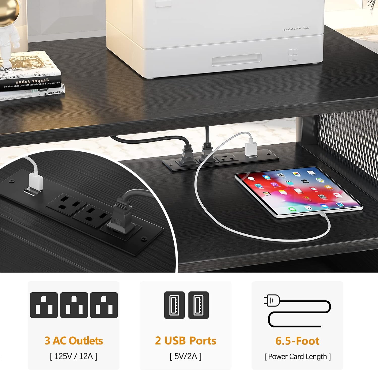 Lateral File Cabinet, Locking Office Filing Cabinets with Socket and USB Charging Port