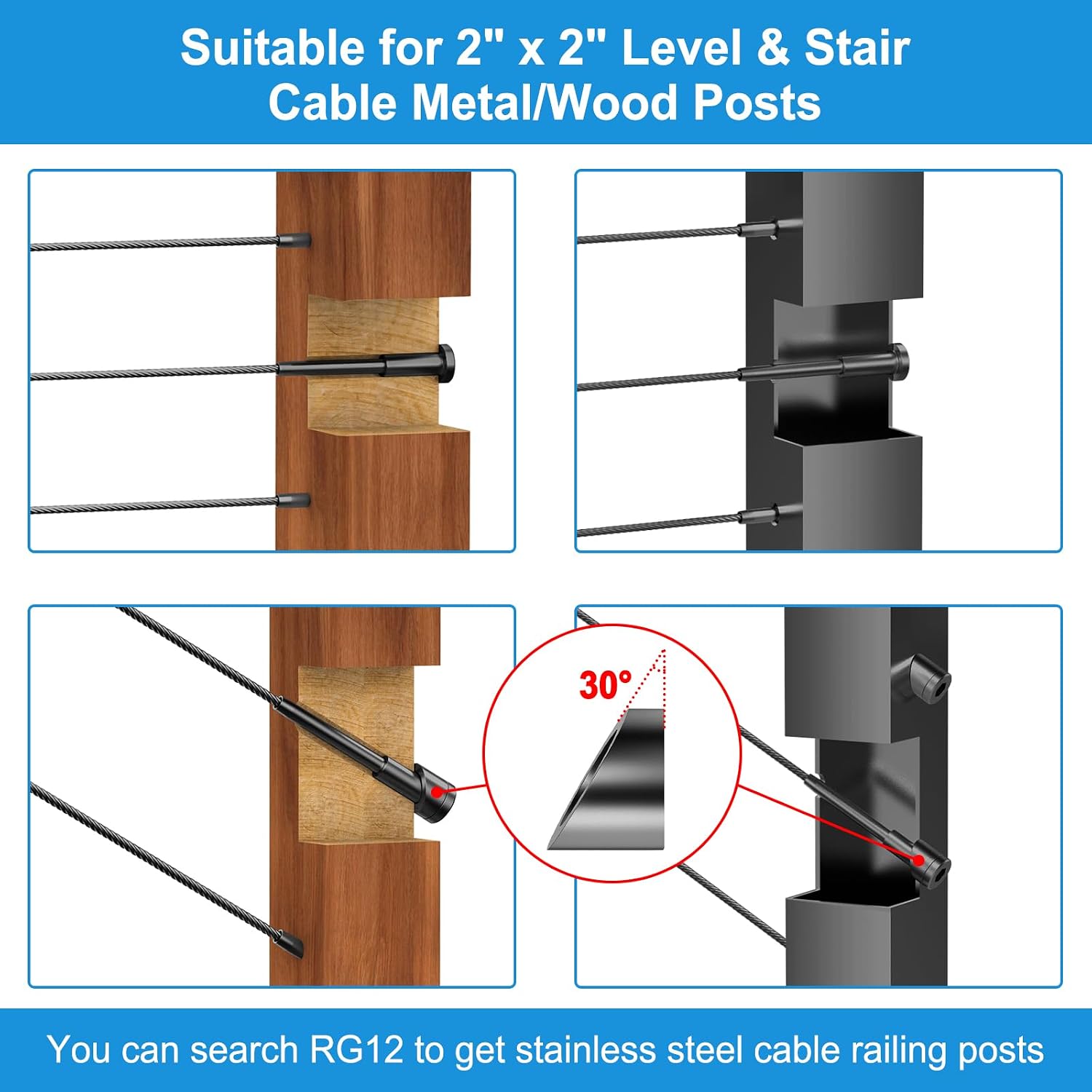 50 Pack 1/8" T316 Stainless Steel Invisible Cable Railing Kits
