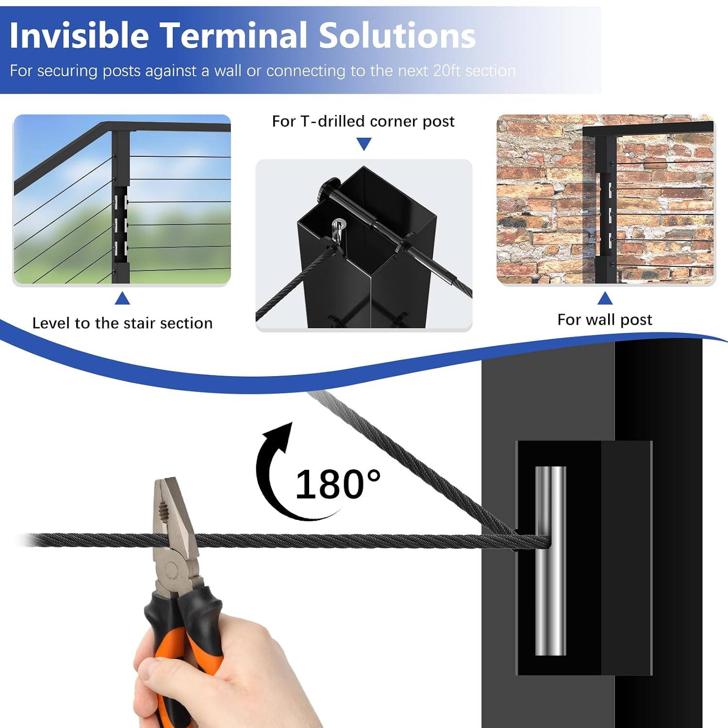 30Pack T316 Stainless Steel 1/10" 1/8" Adjustable Invisible Cable Railing Hardware Kit