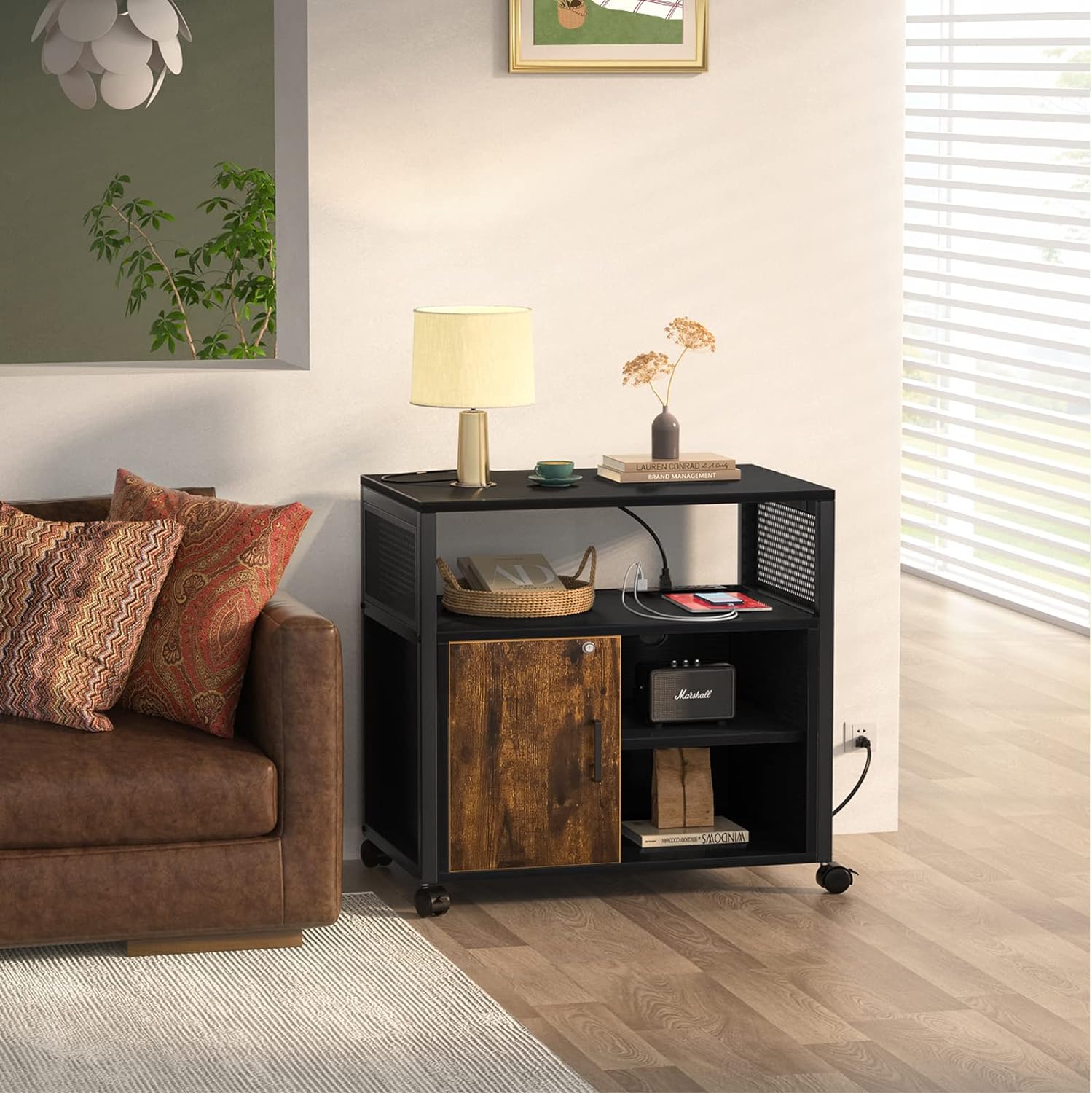 Modern Rolling Printer Stand with Storage for A4, Letter Size and File Folders