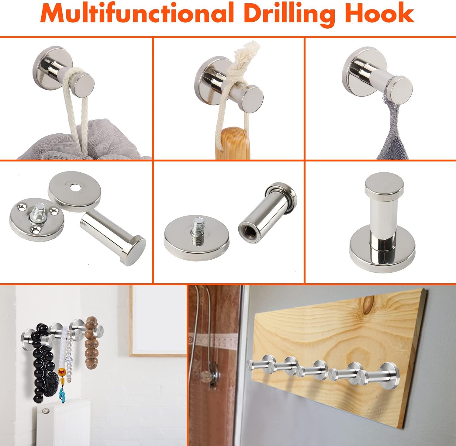 6 Pieces Bathroom Hardware Set 304 Stainless Steel-Towel Rack Set Include Hand Towel Bar+Toilet Paper Holder+4 Robe Towel Hooks Bathroom Accessory Towel Bar Set (16IN, Chrome)