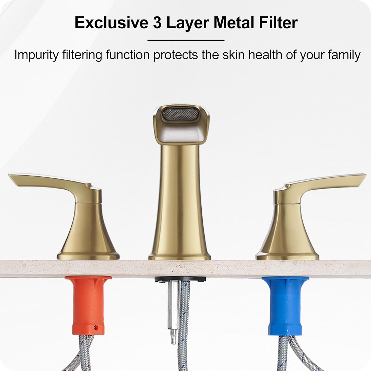 Brass Waterfall Tub Faucet Brushed Gold Bathtub Faucet Set, 3 Hole High Flow Roman Tub Faucet, 6-16 Inch Widespread Deck Mount Tub Faucets 2 Handle with Supply Water Hoses Quick Installation