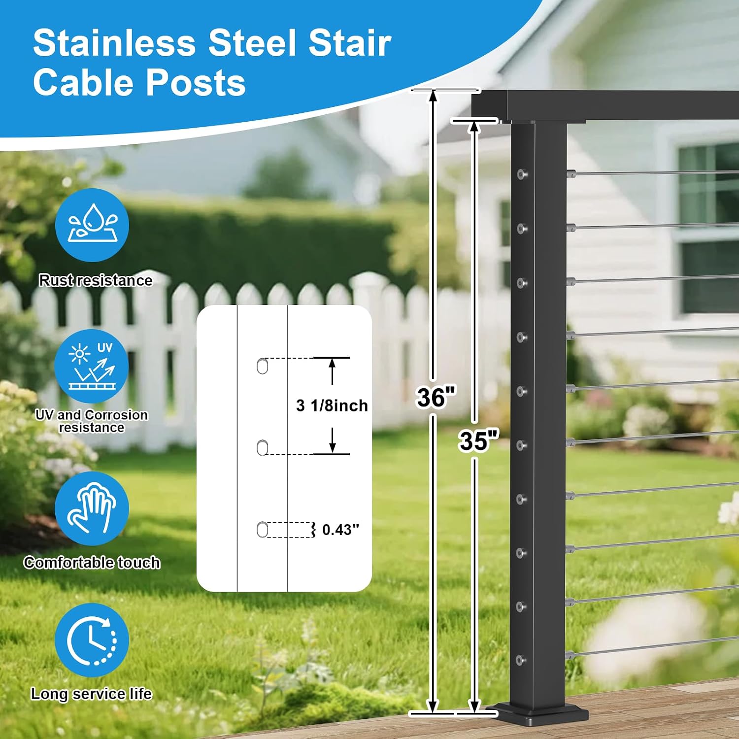 5-Post Cable Railing System Bundle | 36" Black Stainless Steel Posts + Complete Kit
