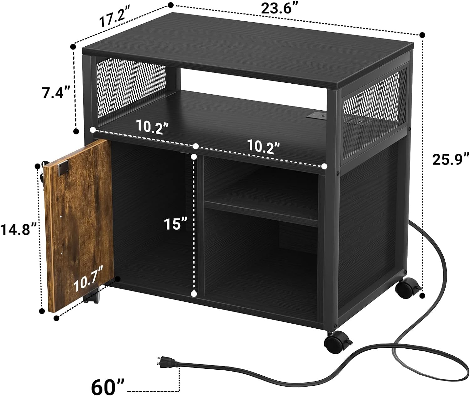 Modern Rolling Printer Stand with Storage for A4, Letter Size and File Folders