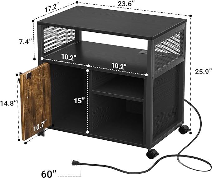 Modern Rolling Printer Stand with Storage for A4, Letter Size and File Folders