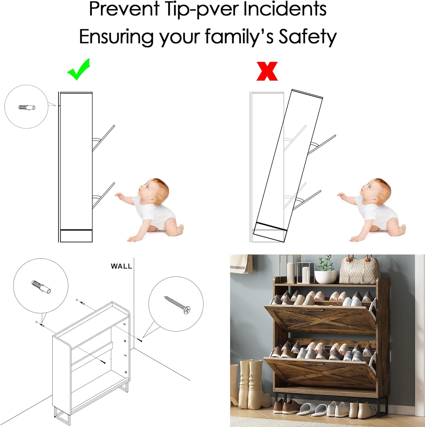 Shoe Storage Cabinet with 2 Flip Drawers