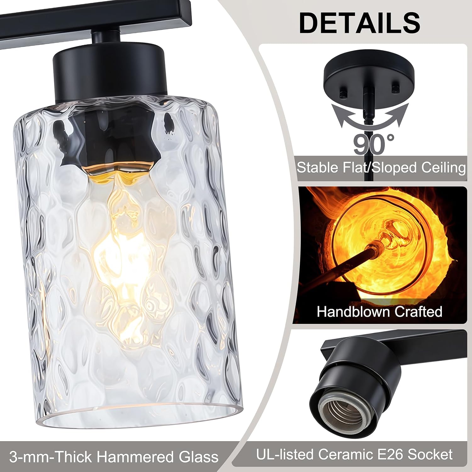 Black Hammered Glass Pendant Lights Kitchen Island Lighting